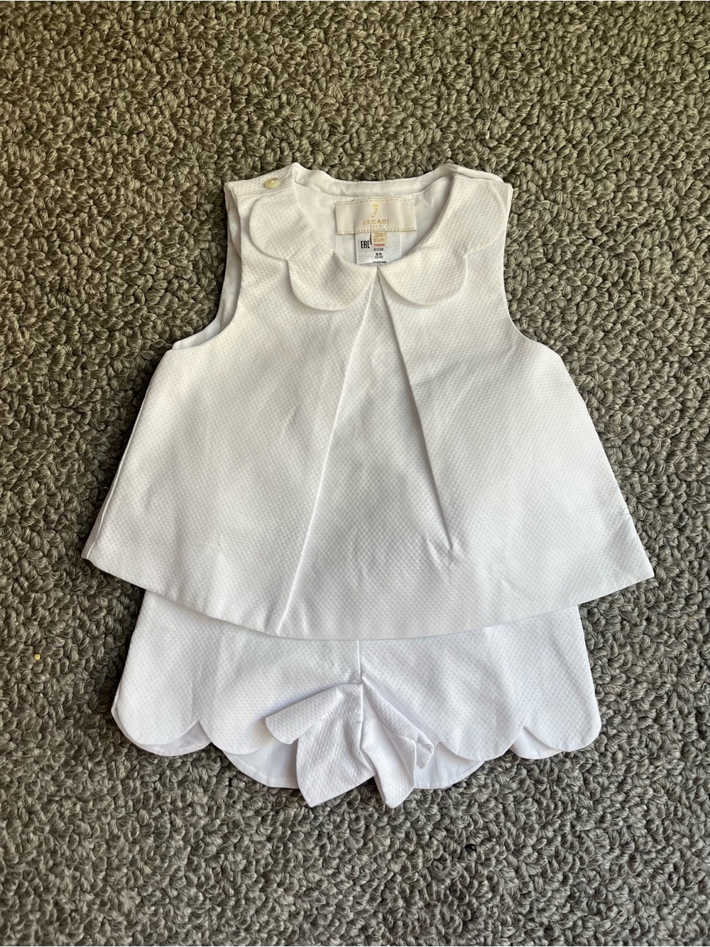 JACADI White Baby Girl Scalloped Collar Top & Shorts Set